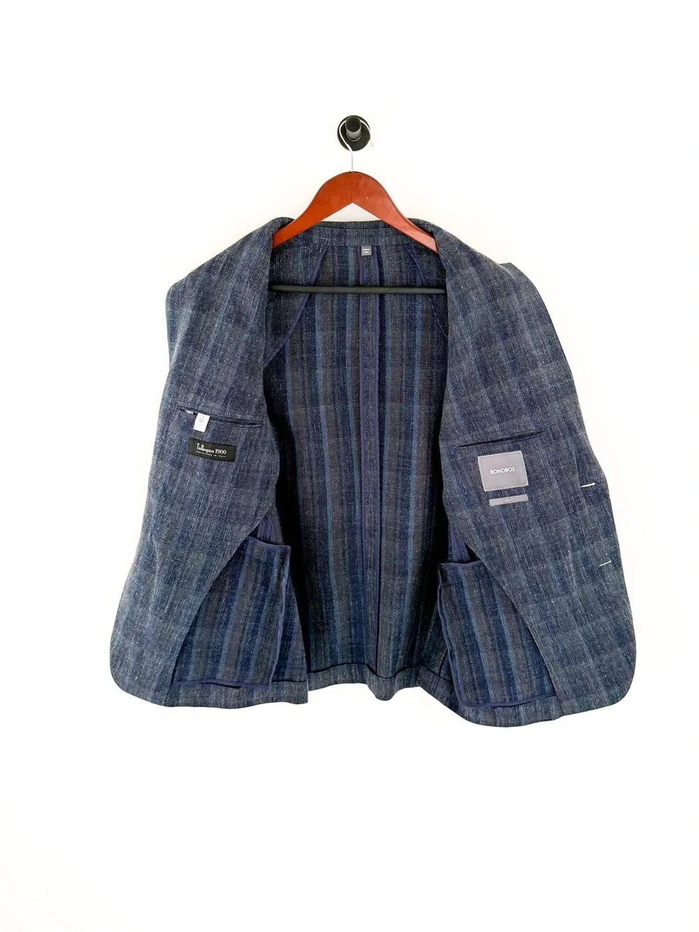 NEW Bonobos Men's Blue Plaid Italian Wool Blazer Lightweight Hopsack 40S Slim